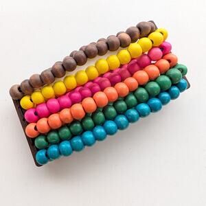 Bohemian Style Rainbow Wooden Beaded Festival Layering Stretch Bracelet